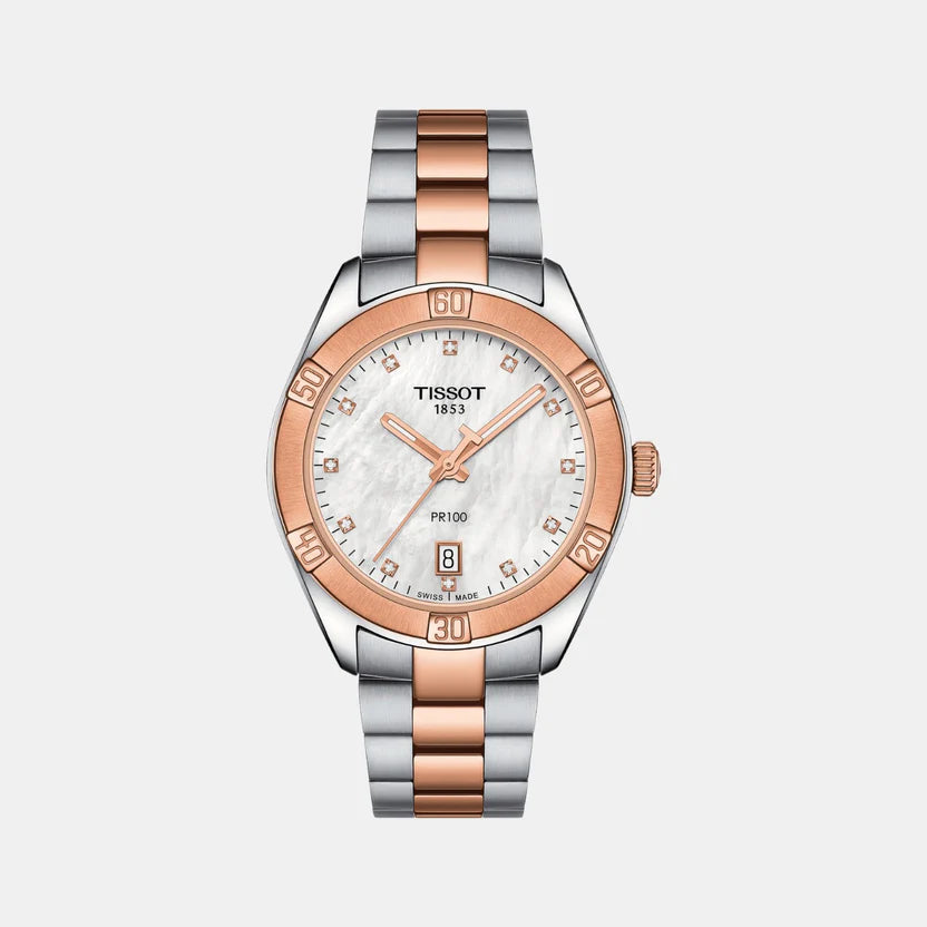Tissot PR 100 Sport Chic Unisex Quartz White Mother Of Pearl Dial Analog Stainless Steel Watch T1019102211600