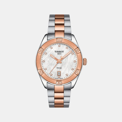 Tissot PR 100 Sport Chic Unisex Quartz White Mother Of Pearl Dial Analog Stainless Steel Watch T1019102211600