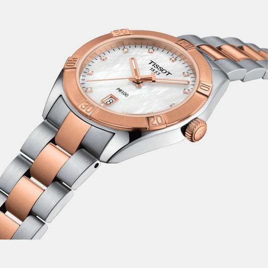 Tissot PR 100 Sport Chic Unisex Quartz White Mother Of Pearl Dial Analog Stainless Steel Watch T1019102211600
