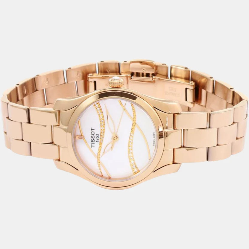 Tissot T-Wave Women Quartz White Mother Of Pearl Dial Analog Stainless Steel Watch T1122103311100
