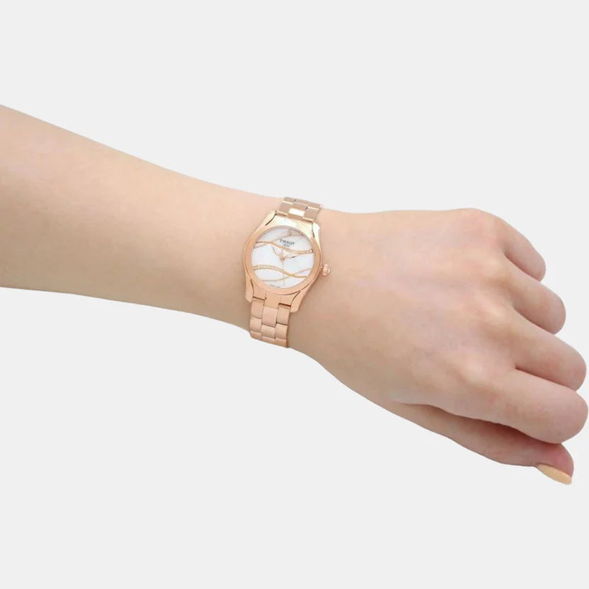 Tissot T-Wave Women Quartz White Mother Of Pearl Dial Analog Stainless Steel Watch T1122103311100