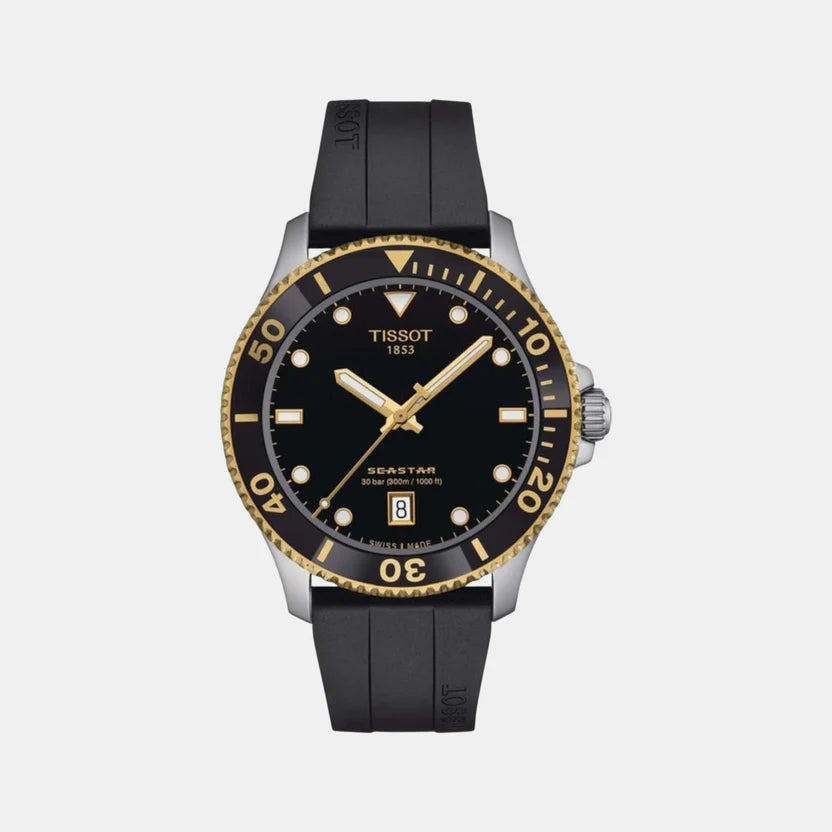 Tissot Seastar 1000 Men Quartz Black Dial Analog Silicone Watch T1204102705100