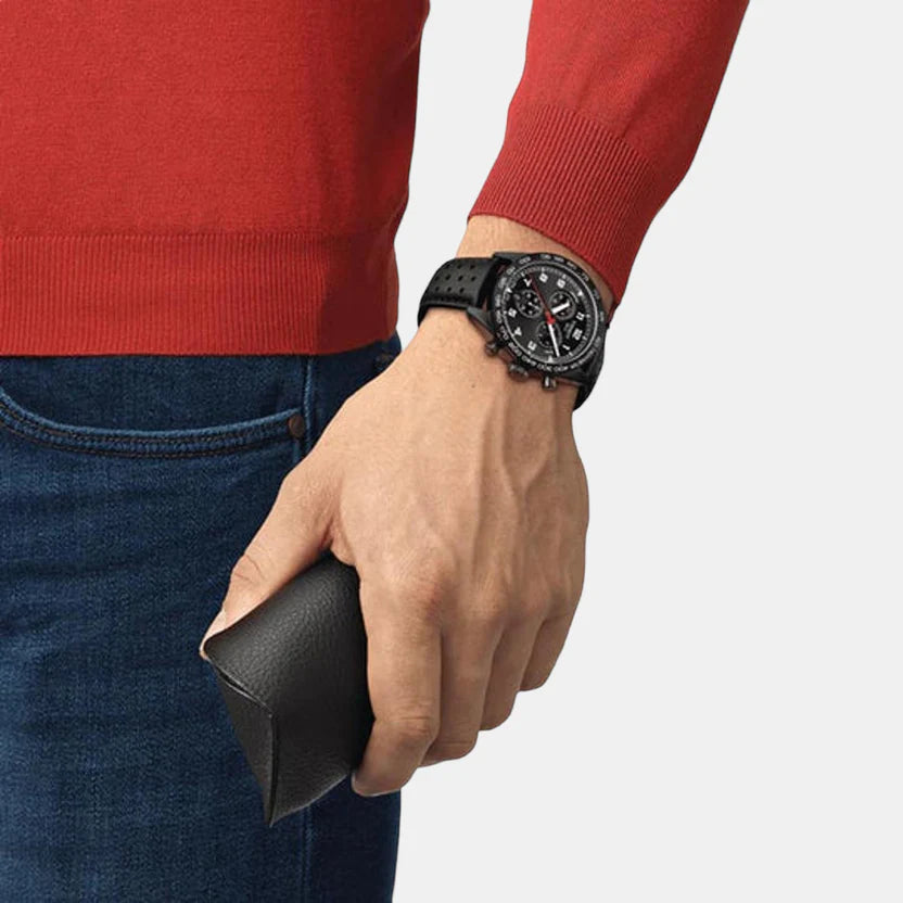 Tissot PRS 516 Men Quartz Black Dial Chronograph Leather Watch T1316173605200