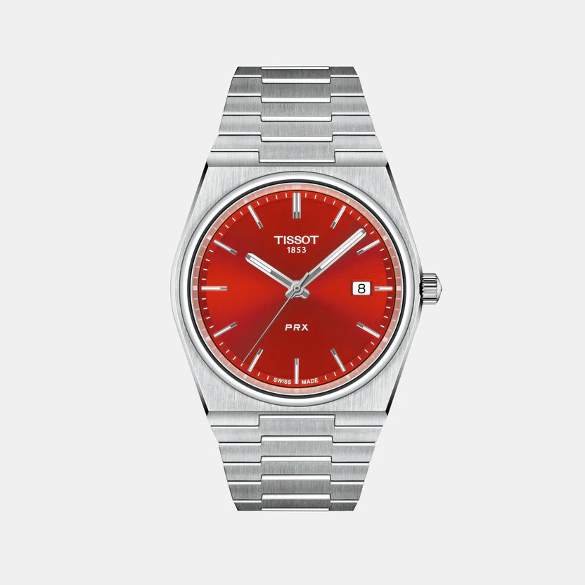 Tissot PRX Men Quartz Red Dial Analog Stainless Steel Watch - T1374101142100