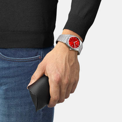 Tissot PRX Men Quartz Red Dial Analog Stainless Steel Watch - T1374101142100