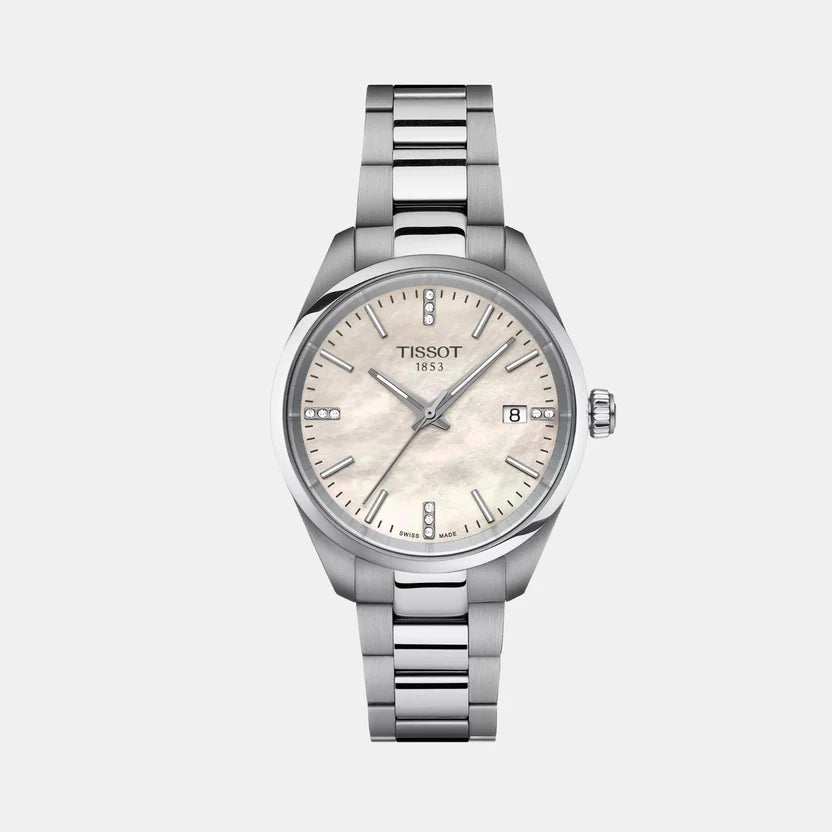 Tissot PR 100 Women Quartz White Mother Of Pearl Dial Analog Stainless Steel Watch T1502101111600