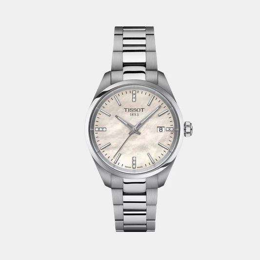 Tissot PR 100 Women Quartz White Mother Of Pearl Dial Analog Stainless Steel Watch T1502101111600
