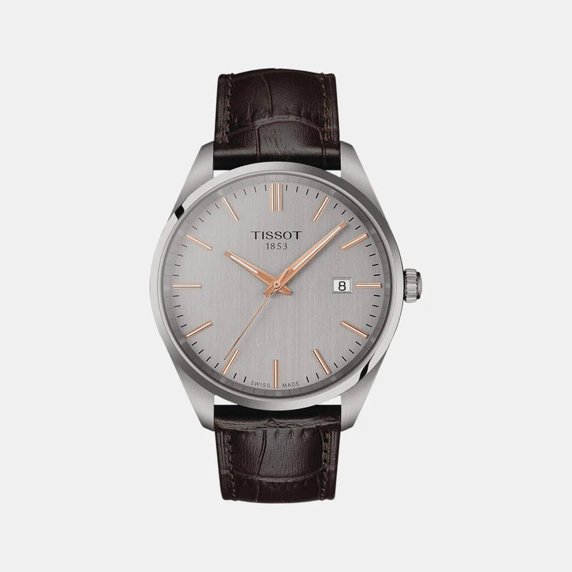 Tissot PR 100 Men Quartz Silver Dial Analog Leather Watch T1504101603100