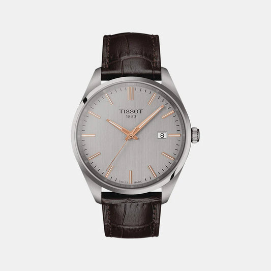Tissot PR 100 Men Quartz Silver Dial Analog Leather Watch T1504101603100