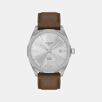 Tissot PRC 100 Solar Unisex Silver Dial Analog Leather Watch T1514221603100
