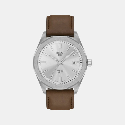 Tissot PRC 100 Solar Unisex Silver Dial Analog Leather Watch T1514221603100