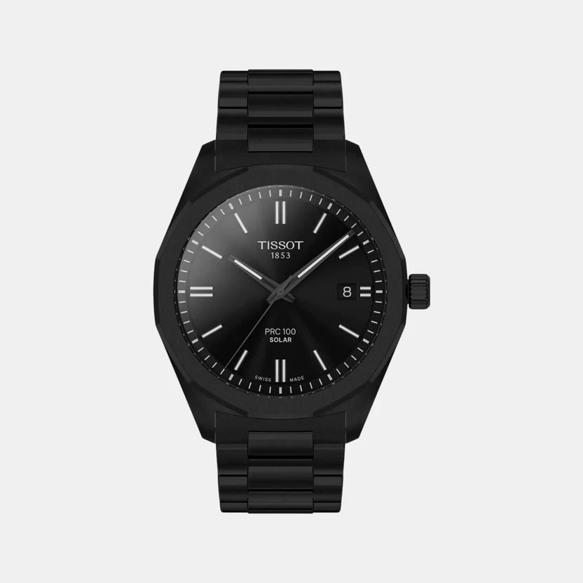 Tissot PRC 100 Solar Unisex Black Dial Analog Stainless Steel Watch T1514223305100