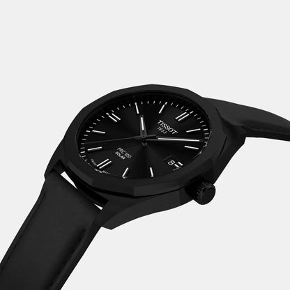 Tissot PRC 100 Solar Unisex Black Dial Analog Leather Watch T1514223605100