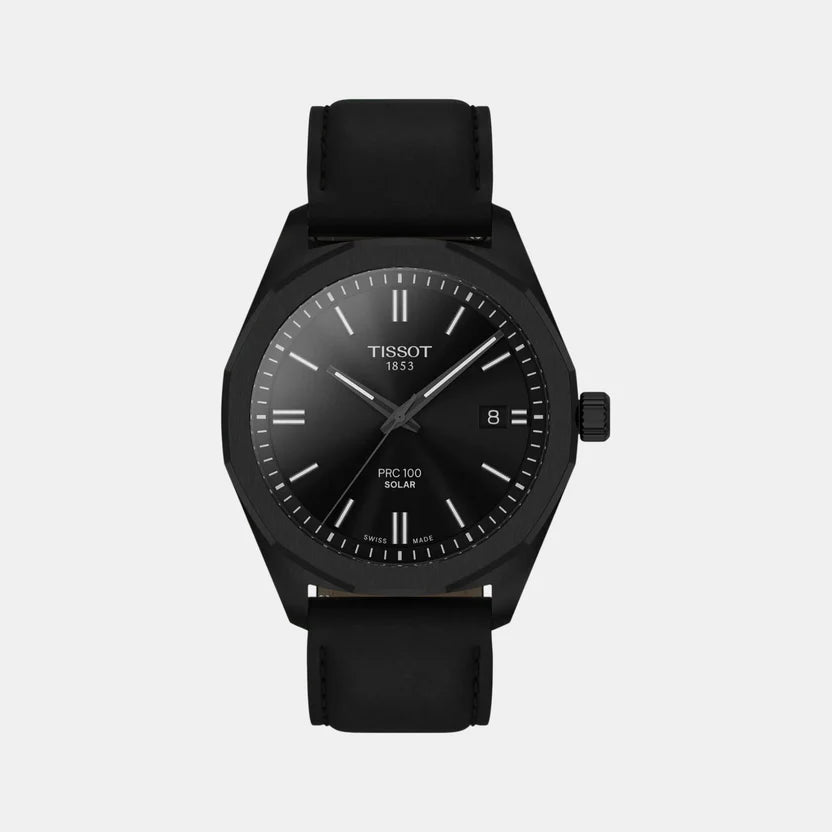 Tissot PRC 100 Solar Unisex Black Dial Analog Leather Watch T1514223605100