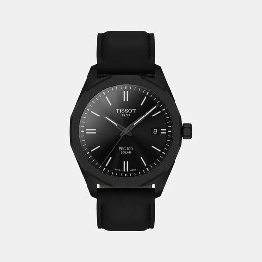 Tissot PRC 100 Solar Unisex Black Dial Analog Leather Watch T1514223605100