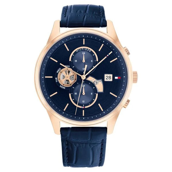 Tommy Hilfiger Quartz Analog Blue Dial Blue Leather Strap Watch For Men ntth1710503