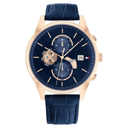 Tommy Hilfiger Quartz Analog Blue Dial Blue Leather Strap Watch For Men ntth1710503