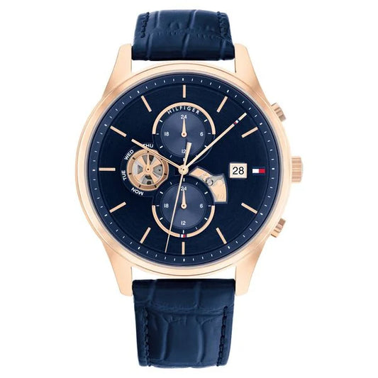 Tommy Hilfiger Quartz Analog Blue Dial Blue Leather Strap Watch For Men ntth1710503