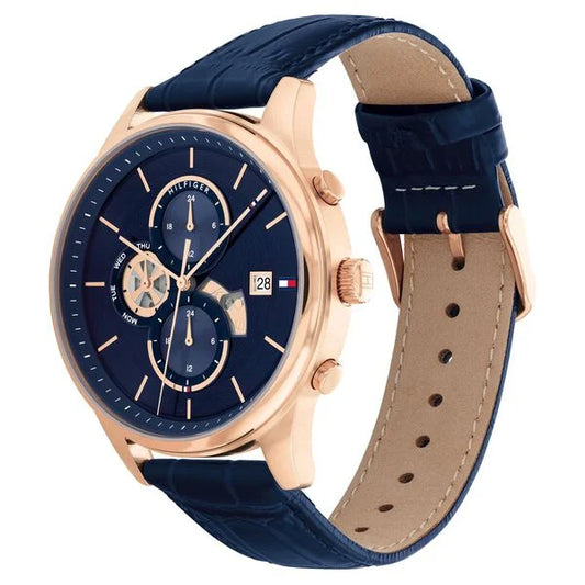 Tommy Hilfiger Quartz Analog Blue Dial Blue Leather Strap Watch For Men ntth1710503