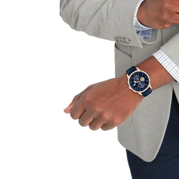 Tommy Hilfiger Quartz Analog Blue Dial Blue Leather Strap Watch For Men NETH1710503