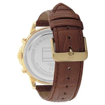 Tommy Hilfiger Quartz Multifunction Silver Dial Brown Leather Strap Watch for Men ntth1710631