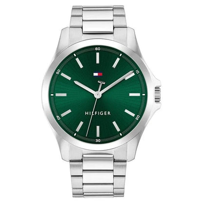 Tommy Hilfiger Quartz Analog Green Dial Silver Stainless Steel Strap Watch For Men TH1710672W
