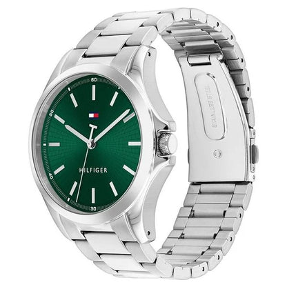 Tommy Hilfiger Quartz Analog Green Dial Silver Stainless Steel Strap Watch For Men TH1710672W