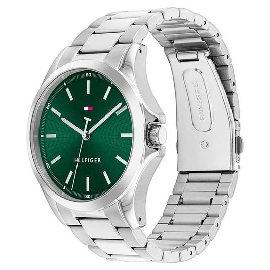 Tommy Hilfiger Quartz Analog Green Dial Silver Stainless Steel Strap Watch For Men TH1710672W