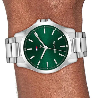 Tommy Hilfiger Quartz Analog Green Dial Silver Stainless Steel Strap Watch For Men TH1710672W