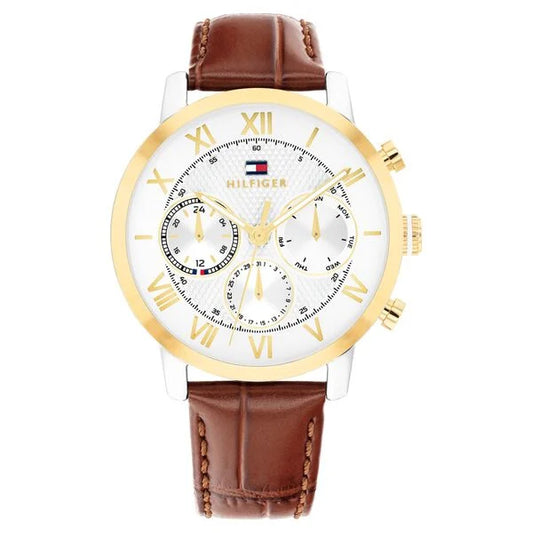 Tommy Hilfiger Quartz Multifunction Silver Dial Brown Leather Strap Watch For Men TH1710726W