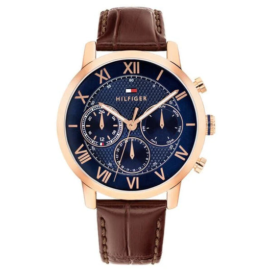 Tommy Hilfiger Quartz Multifunction Blue Dial Brown Leather Strap Watch For Men TH1710727W