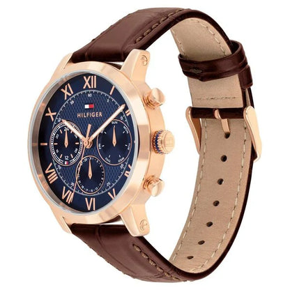 Tommy Hilfiger Quartz Multifunction Blue Dial Brown Leather Strap Watch For Men TH1710727W