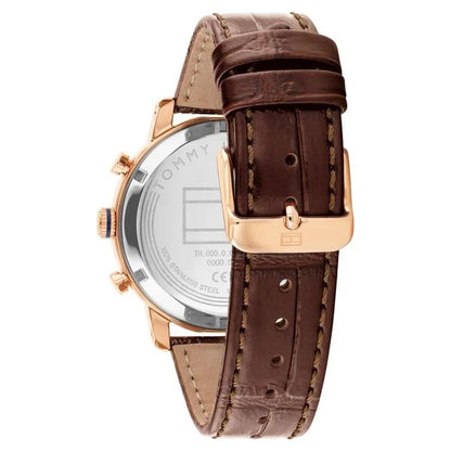Tommy Hilfiger Quartz Multifunction Blue Dial Brown Leather Strap Watch For Men TH1710727W