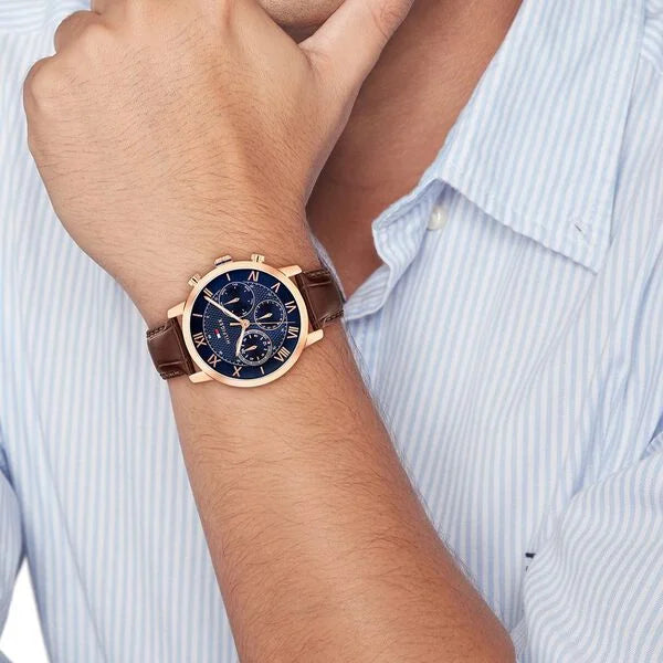 Tommy Hilfiger Quartz Multifunction Blue Dial Brown Leather Strap Watch For Men TH1710727W