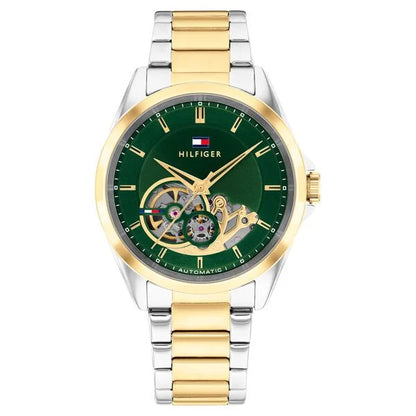Tommy Hilfiger Automatic Automatic Green Dial Two Toned Stainless Steel Strap Watch For Men TH1710737W
