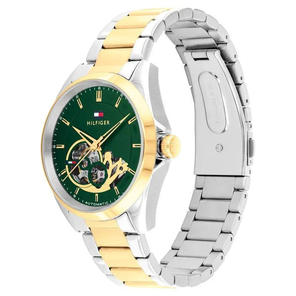 Tommy Hilfiger Automatic Automatic Green Dial Two Toned Stainless Steel Strap Watch For Men TH1710737W