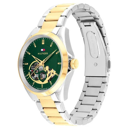 Tommy Hilfiger Automatic Automatic Green Dial Two Toned Stainless Steel Strap Watch For Men TH1710737W
