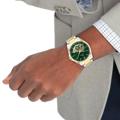 Tommy Hilfiger Automatic Automatic Green Dial Two Toned Stainless Steel Strap Watch For Men TH1710737W