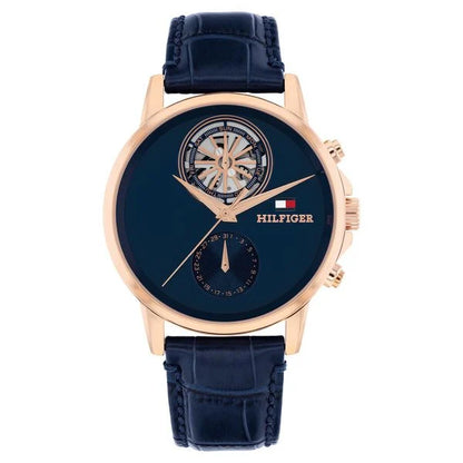 Tommy Hilfiger Quartz Multifunction Blue Dial Blue Leather Strap Watch For Men TH1710747W