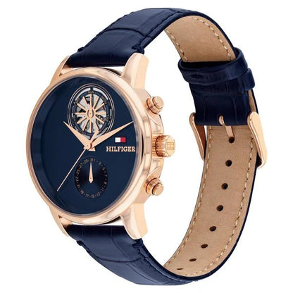 Tommy Hilfiger Quartz Multifunction Blue Dial Blue Leather Strap Watch For Men TH1710747W