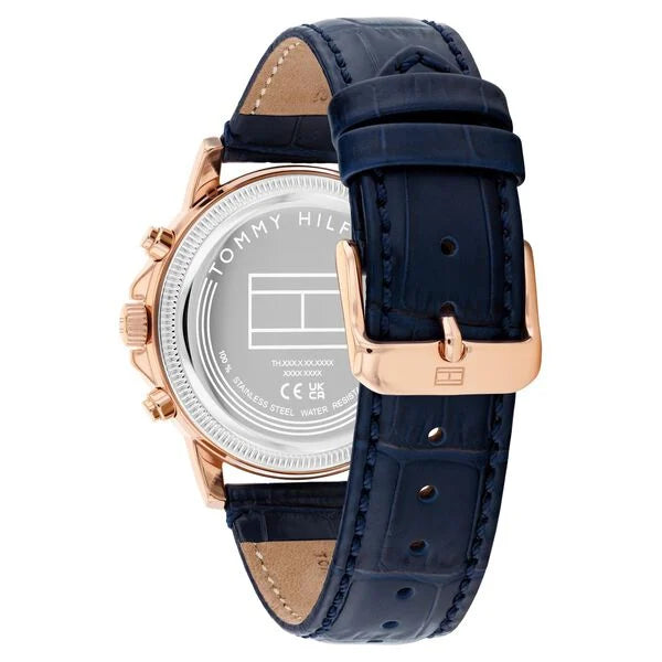 Tommy Hilfiger Quartz Multifunction Blue Dial Blue Leather Strap Watch For Men TH1710747W