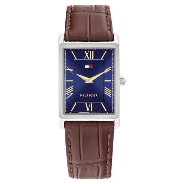 Tommy Hilfiger Quartz Analog Blue Dial Brown Leather Strap Watch For Men TH1710771W