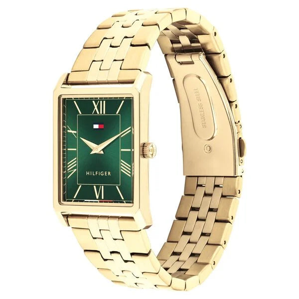 Tommy Hilfiger Quartz Analog Green Dial Golden Stainless Steel Strap Watch For Men TH1710784W