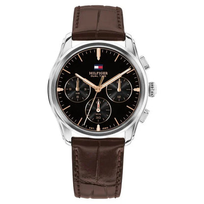 Tommy Hilfiger Quartz Multifunction Black Dial Brown Leather Strap Watch For Men TH1710808W