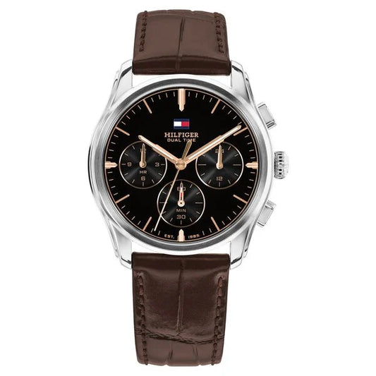 Tommy Hilfiger Quartz Multifunction Black Dial Brown Leather Strap Watch For Men TH1710808W