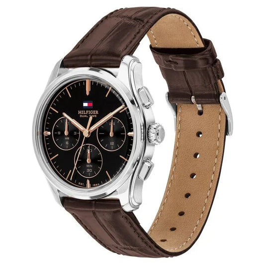 Tommy Hilfiger Quartz Multifunction Black Dial Brown Leather Strap Watch For Men TH1710808W