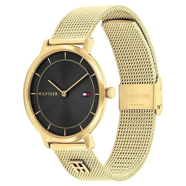 Tommy Hilfiger Quartz Analog Black Dial Golden Stainless Steel Strap Watch For Women