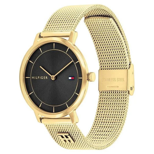 Tommy Hilfiger Quartz Analog Black Dial Golden Stainless Steel Strap Watch For Women