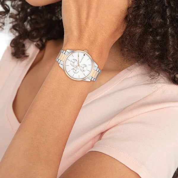 Tommy Hilfiger Quartz Multifunction Silver Dial Two Toned Stainless Steel Strap Watch For Women