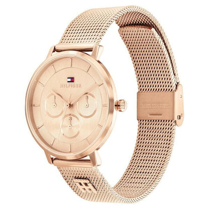 Tommy Hilfiger Quartz Multifunction Brown Dial Rose Gold Stainless Steel Strap Watch For Women